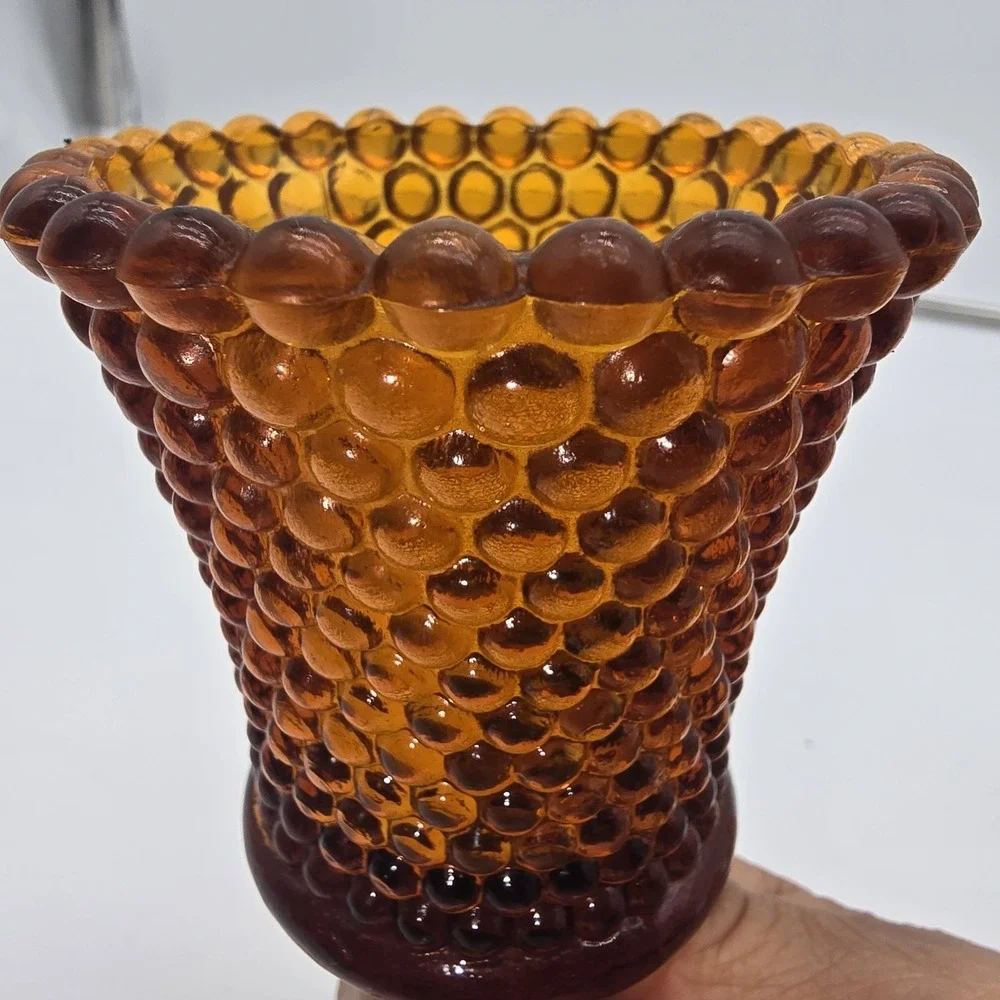 Hobnail Amber‎ Gold Vintage Votive Cup Peg Style Tea Light Candle Holder 3.5